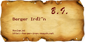 Berger Irén névjegykártya